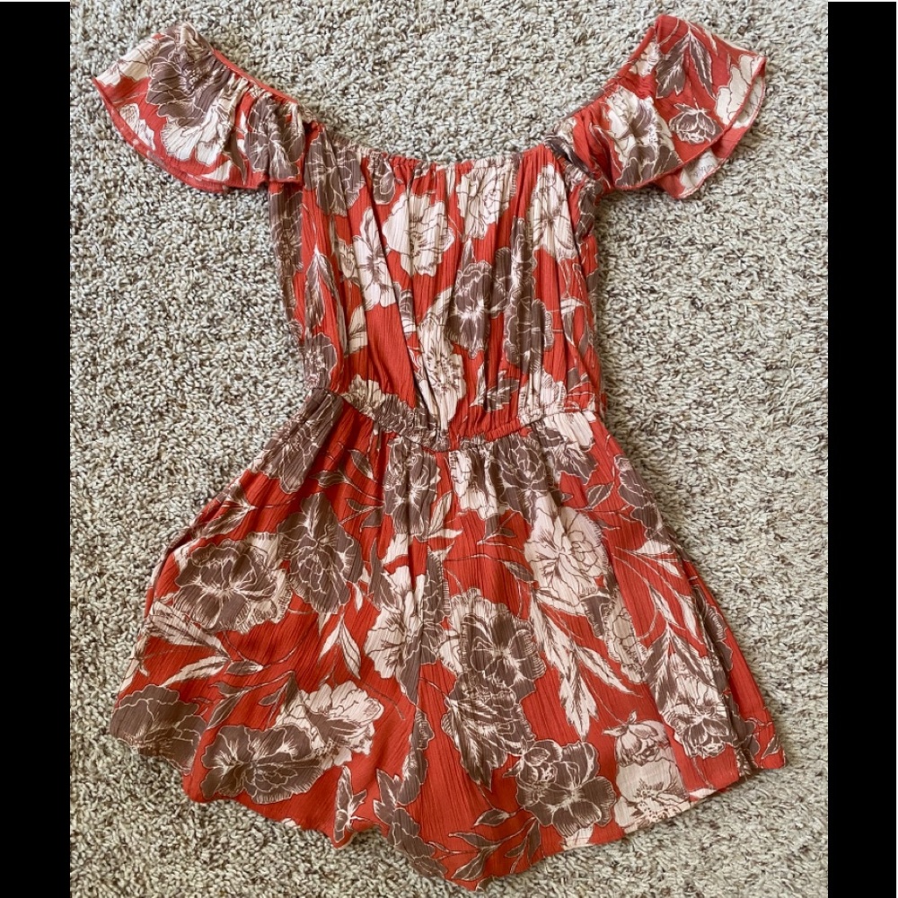 Rust floral print romper